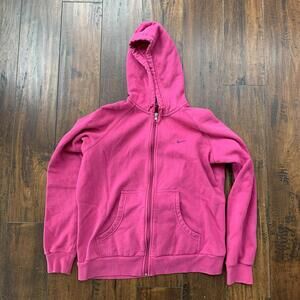 VTG Nike Girls Pink Hoodie Tonal Center Swoosh Promo Rap 90s 80s